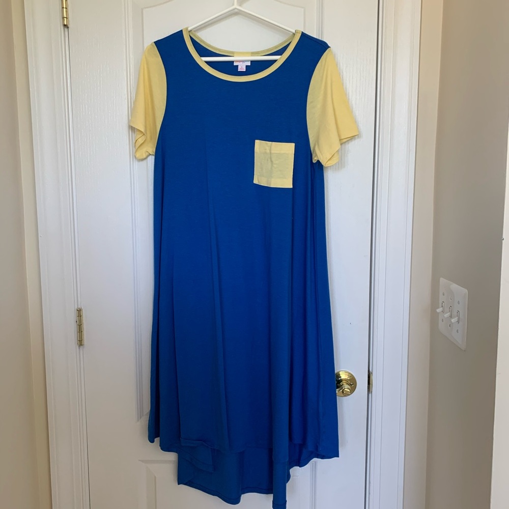 NWOT LuLaRoe Carly Dress: S Blue and Yellow